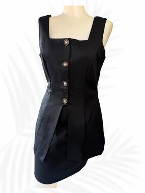 La Belle & Liz Claiborne Black Square Neck Mini Dress with Button Placket size 7